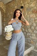 Vesna Keten Çizgili Crop Takım 9806-0025 resmi